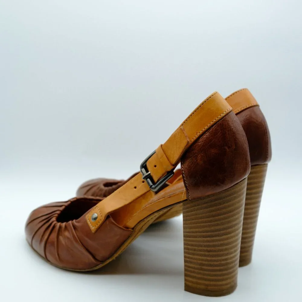 Latitude | Femme Italian leather brown buckle block heel pumps - 38 - Picture 3 of 5